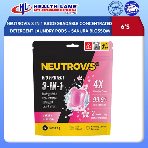 NEUTROVIS 3 IN 1 BIODEGRADABLE CONCENTRATED DETERGENT LAUNDRY PODS (6'S) - SAKURA BLOSSOM